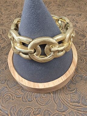 Vintage Gold Tone Chunky Oversized Link Stretch Statement Bracelet